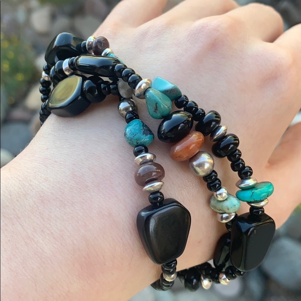 Sterling Silver Obsidian & Turquoise Set - Picture 6 of 8